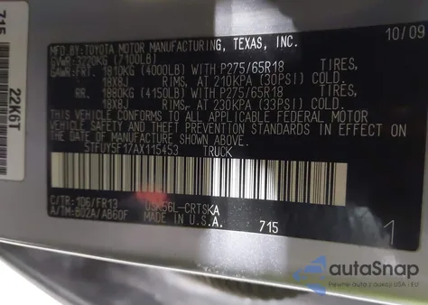 2010 Toyota Tundra Grade 5.7L V8 из США, поврежденный, VIN 5TFUY5F17AX115453